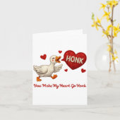 You Make My Heart Go Honk Funny Goose Valentine Sa Kaart (Gele Bloem)