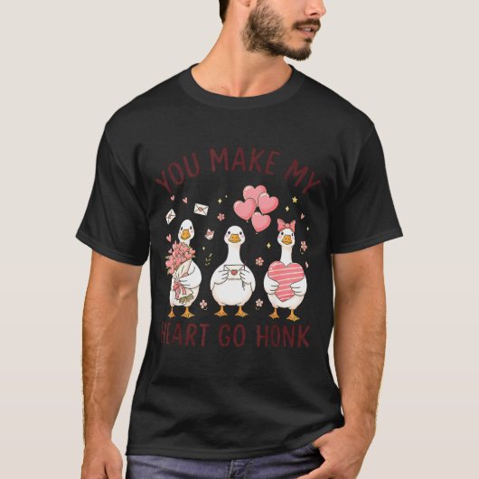 You Make My Heart Go Honk Valentine Goose Preppy  T-shirt (Voorkant)