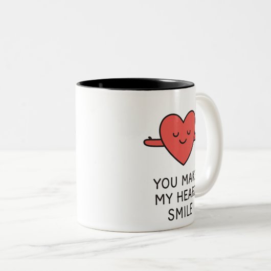 "YOU MAKE MY HEART SMILE" Cute Graphic Mug Tweekleurige Koffiemok (Voorkant rechts)