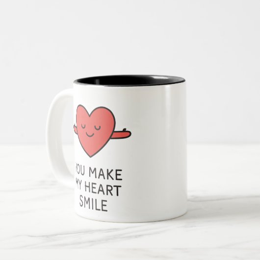 "YOU MAKE MY HEART SMILE" Cute Graphic Mug Tweekleurige Koffiemok (Voorkant links)