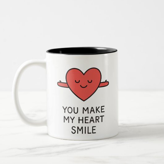 "YOU MAKE MY HEART SMILE" Cute Graphic Mug Tweekleurige Koffiemok (Links)