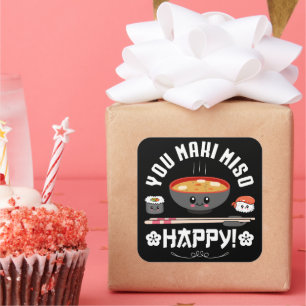 You Maki Miso Happy - Japanse noedels Schattige Ka Vierkante Sticker