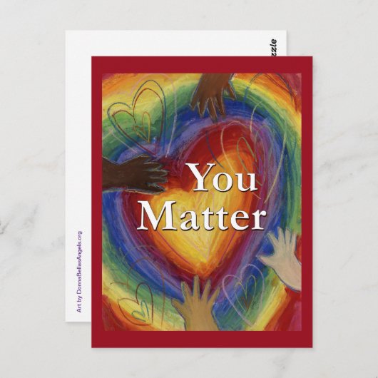 You Matter Rainbow Hearts and Hands Art Briefkaart (Voorkant / Achterkant)
