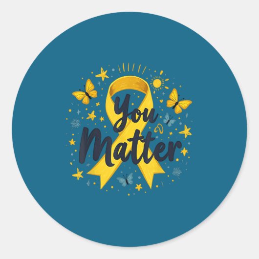 You Matther Suicide Prevention Awareness Yellow Ri Ronde Sticker (Voorkant)