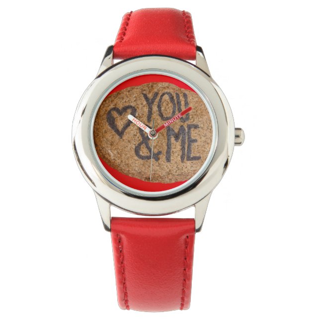 YOU&ME Custom Bezel met rode harten Horloge (Voorkant)