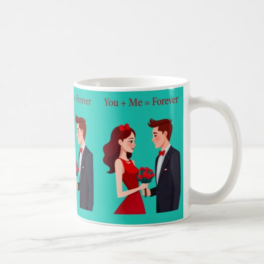 You + Me = Forever Romantic Couple Mug Koffiemok (Rechts)