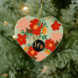 You & Me romance Rood bloemenhart Keramisch Ornament