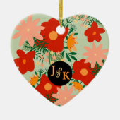 You & Me romance Rood bloemenhart Keramisch Ornament (Voorkant)
