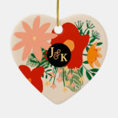 You & Me romance Rood bloemenhart Keramisch Ornament (Achterkant)