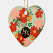 You & Me romance Rood bloemenhart Keramisch Ornament (Links)