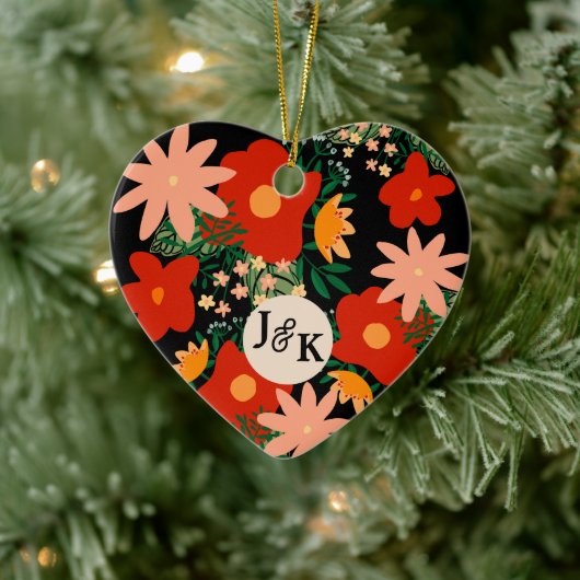 You & Me romance zwart Rood bloemenhart Keramisch Ornament (Boom)