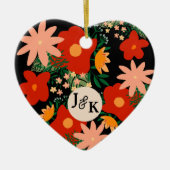 You & Me romance zwart Rood bloemenhart Keramisch Ornament (Voorkant)
