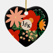 You & Me romance zwart Rood bloemenhart Keramisch Ornament (Achterkant)