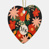 You & Me romance zwart Rood bloemenhart Keramisch Ornament (Links)