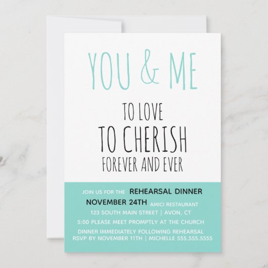 You & Me Suite Blauwgroen Blauwe Repetitie Uitnodi Kaart (Achterkant)