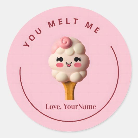 You Melt Me Cute Ice Cream Valentine Sticker (Voorkant)