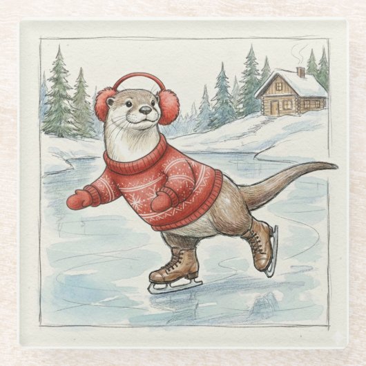 You Otter Be Skating, Glass Coaster Glazen Onderzetter (Voorkant)
