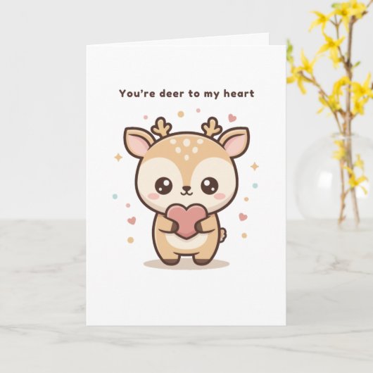 You’re Deer to My Heart Cute Puchi Dōshi Deer Kaart (Gele Bloem)