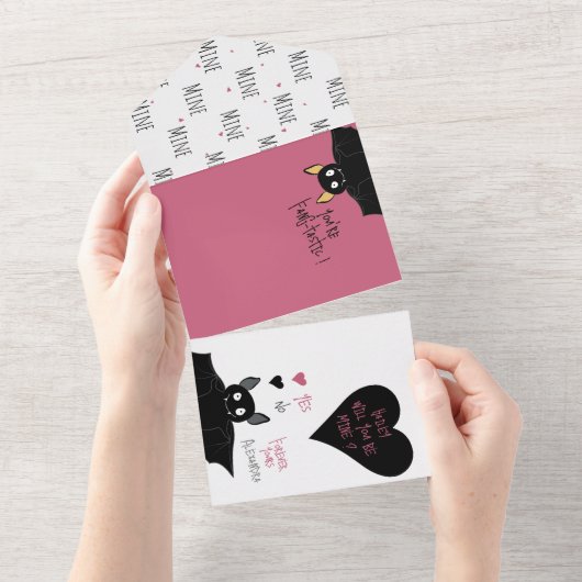 You’re Fangtastic! Fun Funny Bat Pun Proposal Card All In One Uitnodiging (Afscheurbaar)