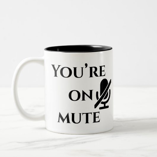 You’re on mute” First Day on Zoom Mug Tweekleurige Koffiemok (Links)