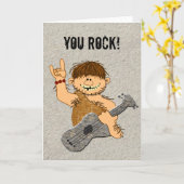 You Rock Funny Caveman Gitaarspeler Kaart Blank (Gele Bloem)