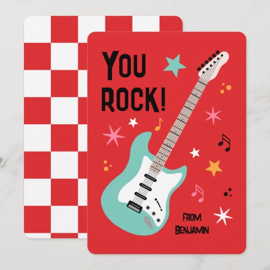 You rock guitar classroom valentine's day card feestdagenkaart (Voorkant / Achterkant)
