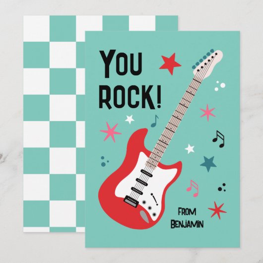 You rock guitar classroom valentine's day card feestdagenkaart (Voorkant / Achterkant)