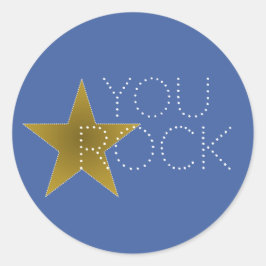 You Rock Star Birthday Party Sticker Blue Gold