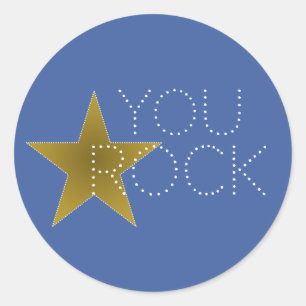 You Rock Star Birthday Party Sticker Blue Gold