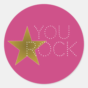 You Rock Star Birthday Party Stickers Pink Gold