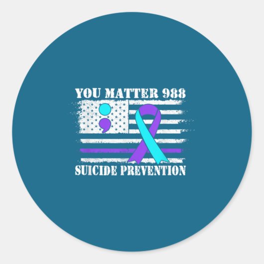 You Semi Colon 988 Suicide Prevention Awareness  Ronde Sticker (Voorkant)