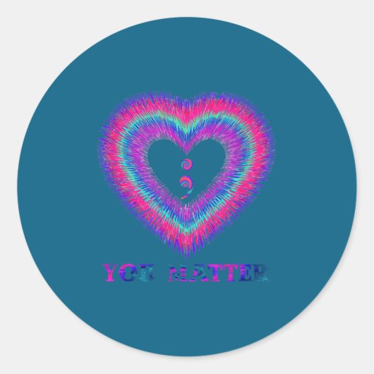 You Semicolon Heart Suicide Prevention Awareness  Ronde Sticker (Voorkant)