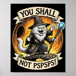 You Shall Not PSPSPS Grappige Tovenaar Kat Fantasi Poster