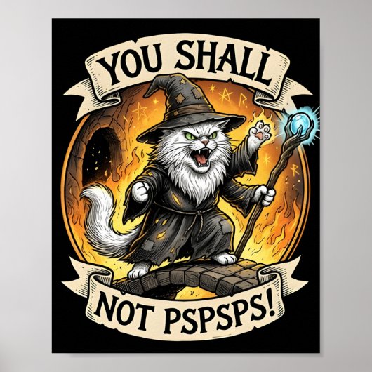 You Shall Not PSPSPS Grappige Tovenaar Kat Fantasi Poster (Voorkant)