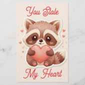 You Stole My Heart Raccoon Valentine Card Briefpapier (Voorkant)