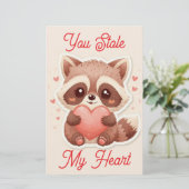 You Stole My Heart Raccoon Valentine Card Briefpapier (Staand voorkant)