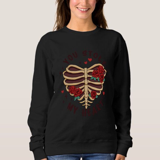 You Stole My Heart Skeleton Ribs Rose Valentine's  Trui (Voorkant)