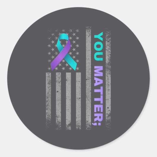 You Suicide Prevention Awareness American Flag Rib Ronde Sticker (Voorkant)