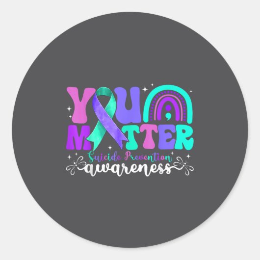 You Suicide Prevention Awareness Teal &amp; Purple Ronde Sticker (Voorkant)