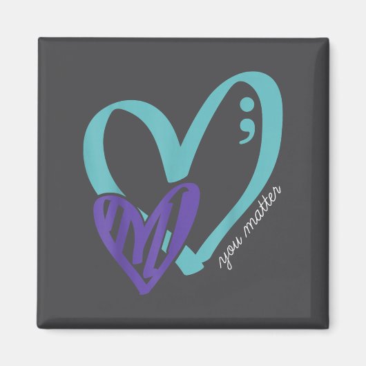 You Suicide Prevention Awareness Teal Purple Heart Magneet (Voorkant)