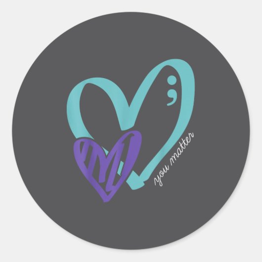 You Suicide Prevention Awareness Teal Purple Heart Ronde Sticker (Voorkant)