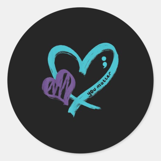 You Suicide Prevention Awareness Teal Purple Heart Ronde Sticker (Voorkant)