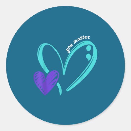 You Suicide Prevention Awareness Teal Purple Heart Ronde Sticker (Voorkant)
