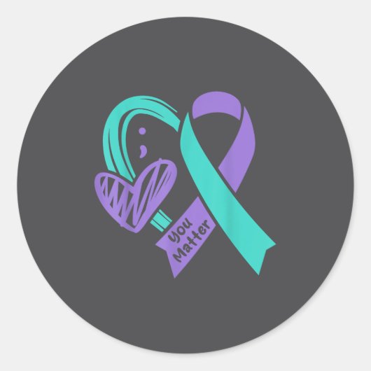 You Suicide Prevention Awareness Teal Purple Heart Ronde Sticker (Voorkant)