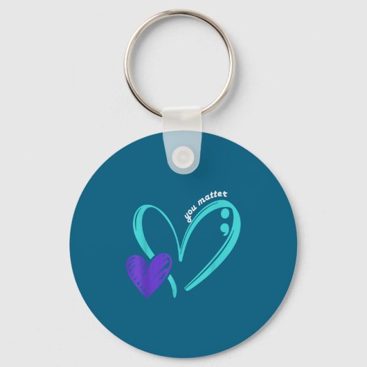 You Suicide Prevention Awareness Teal Purple Heart Sleutelhanger (Voorkant)