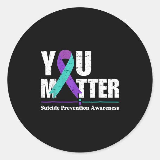 You Suicide Prevention Awareness Teal Purple Ribbo Ronde Sticker (Voorkant)