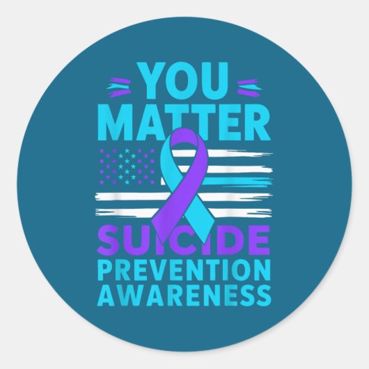 You Suicide Prevention Awareness Teal Purple Ribbo Ronde Sticker (Voorkant)