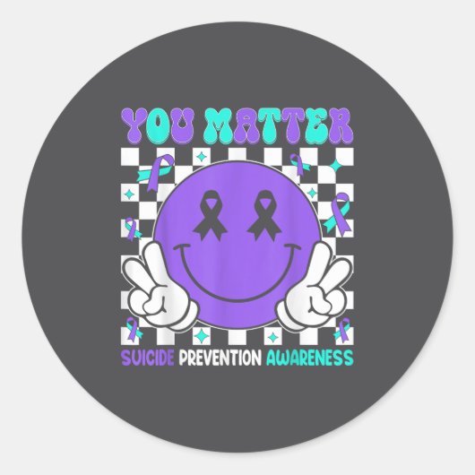 You Suicide Prevention Awareness Teal Purple Ribbo Ronde Sticker (Voorkant)