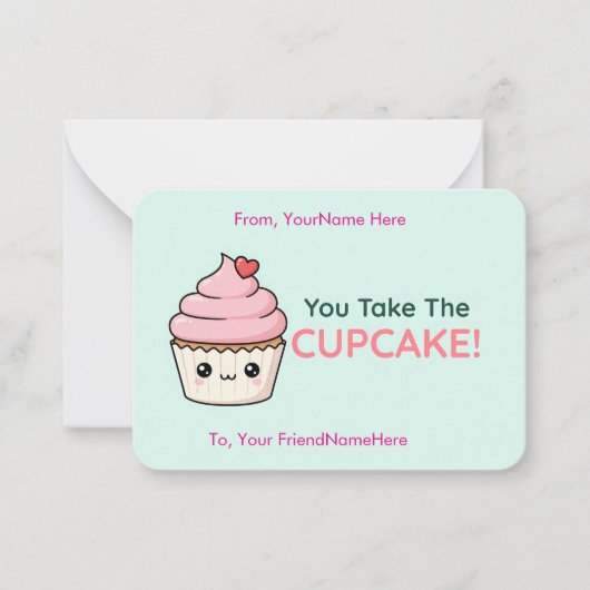 You Take the Cupcake Cute Classroom Valentine Card Notitiekaartje (Voorkant)