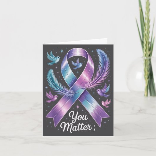 You Teal &amp; Purple Ribbon Suicide Prevention Aw Kaart (Voorkant)